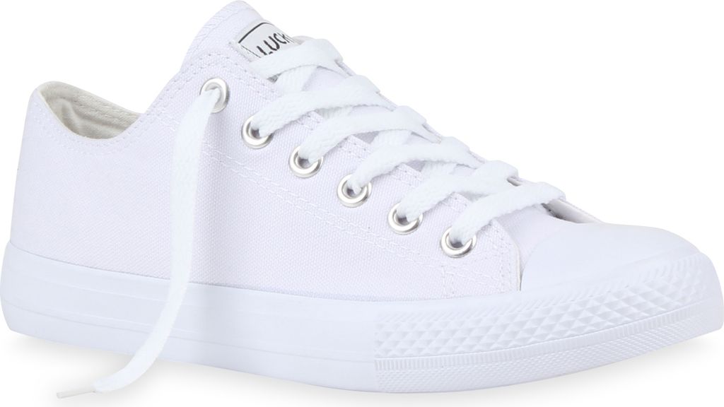 Mytrendshoe Damen Sneakers Sportschuhe Schnürer Schuhe 94237, Farbe: All Weiß Lucky, Größe: 44