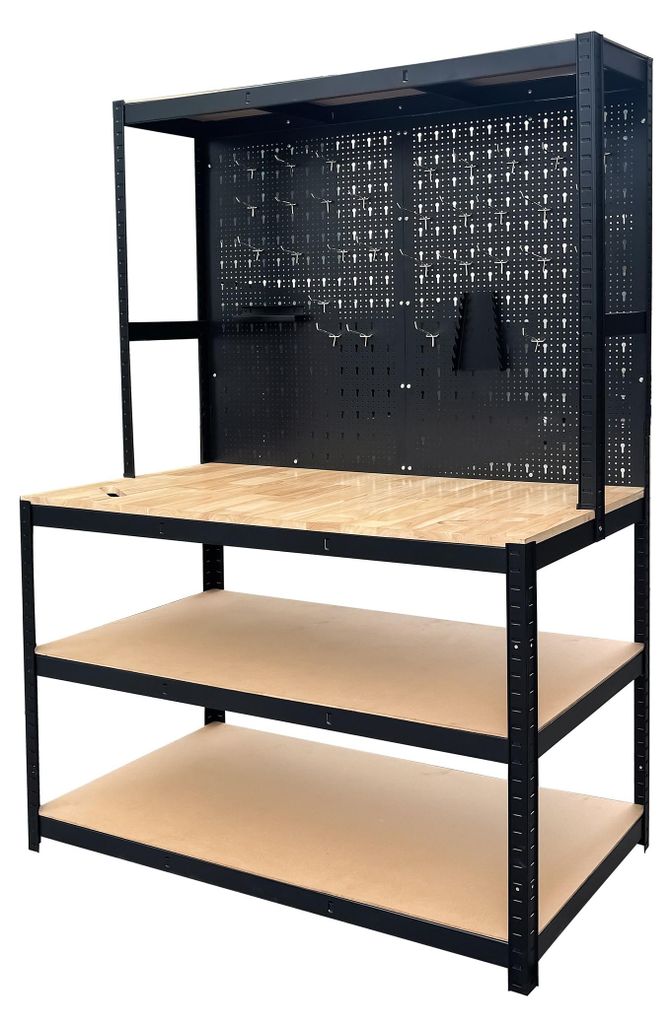Zwarte werkbank met gaten, afmetingen 120x60x180 cm - Model Productafbeelding 