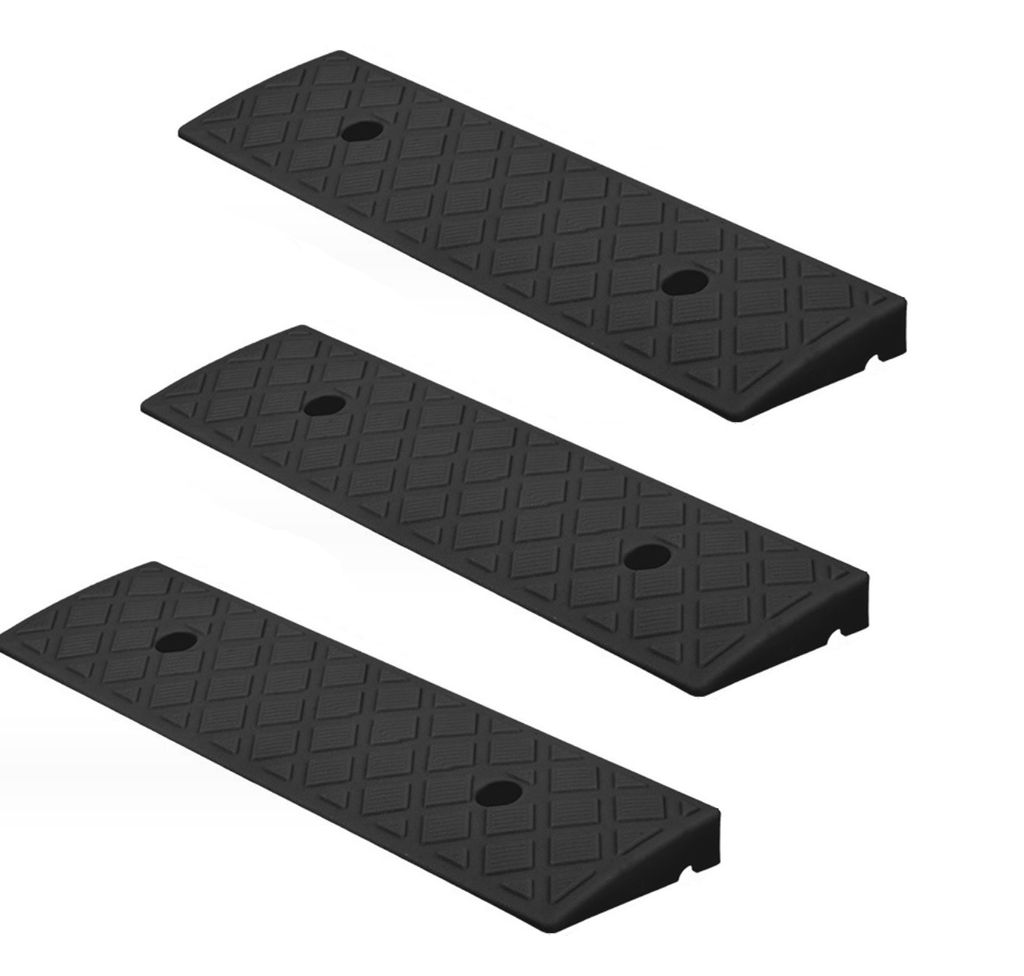 3er Set - Auffahrrampe 49x13x3 cm | Bordsteinrampe | Auffahrkeil | Rollstuhlrampe | Schwellenrampe für Motorrad, Auto, Rollstuhl, Anhänger, Schub...