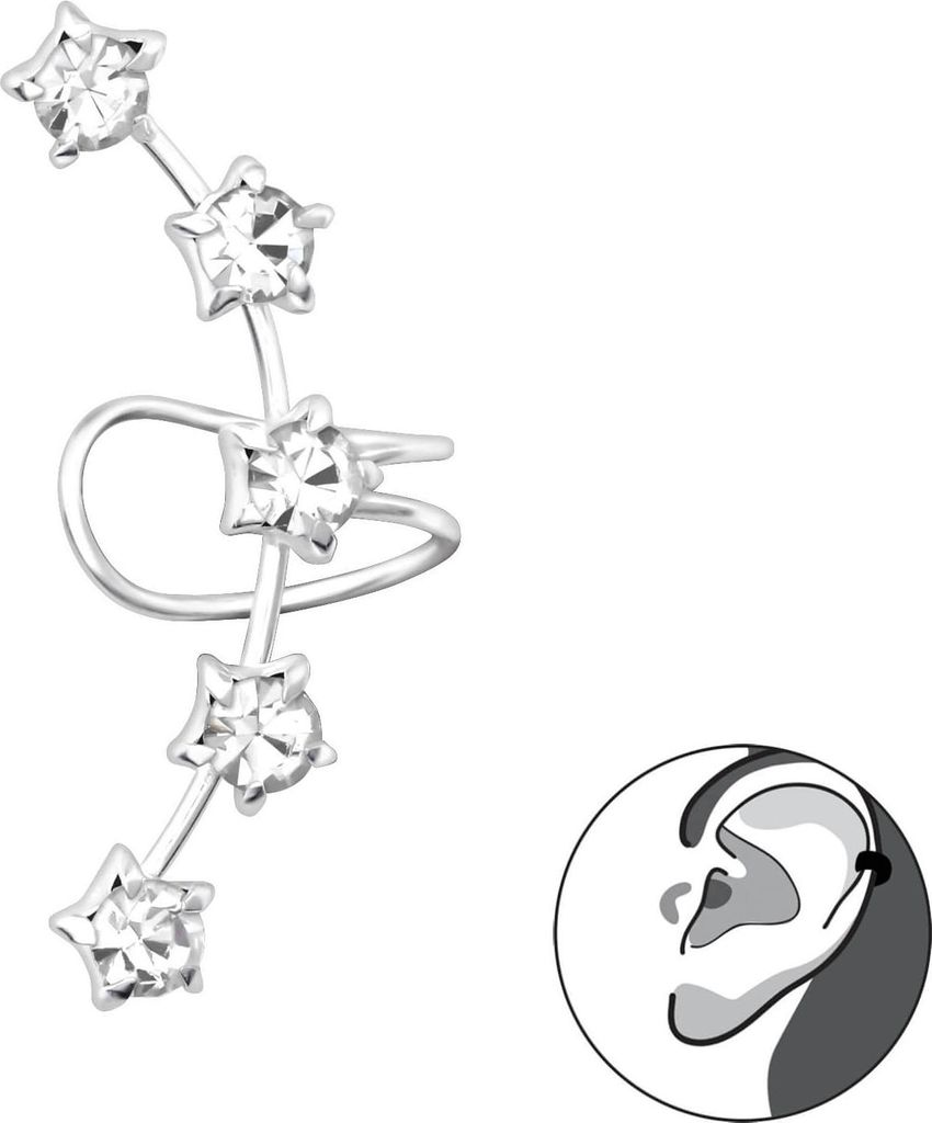 925 Sterling Silber Ohrmanschette Sterne mit Kristallen Ear Produktbild 