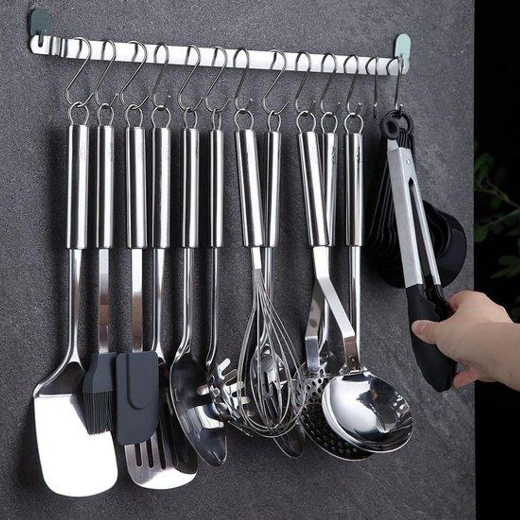 Famanu Kochgeschirr Set 38 Teile - Edelstahl mit Halter und Haken