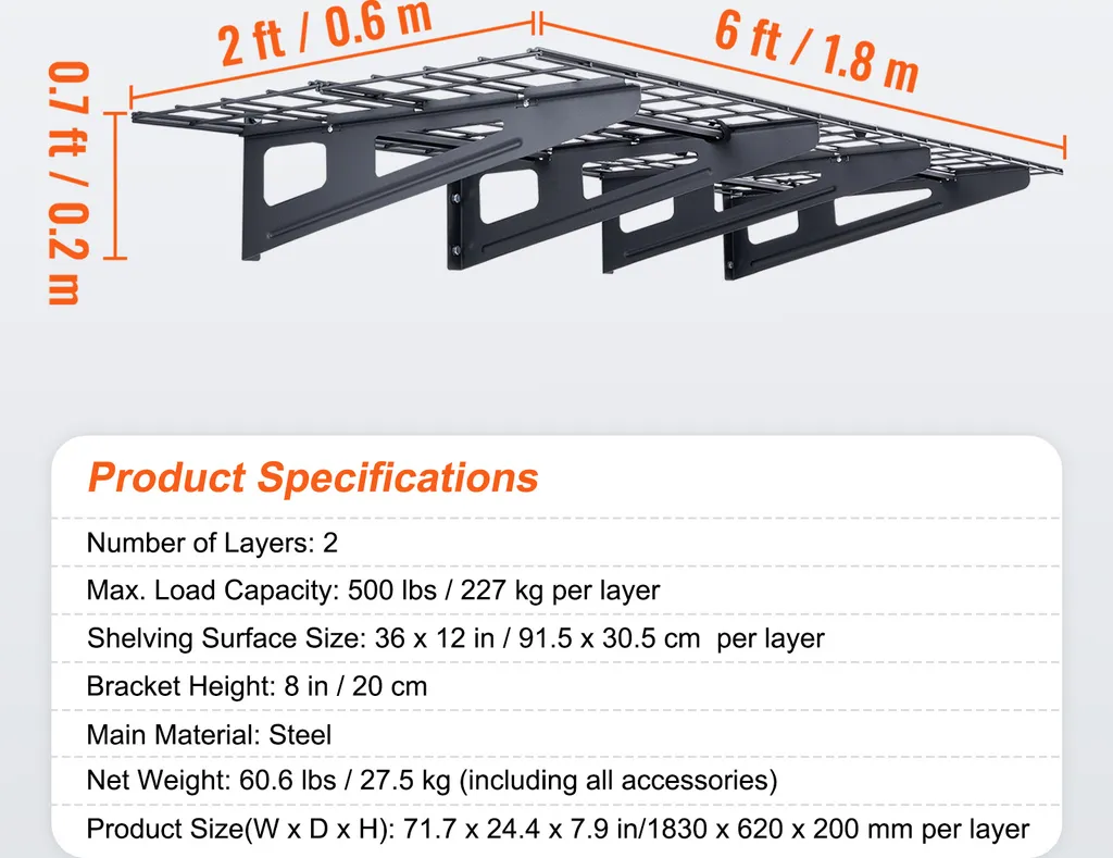 Étagère Garage Robuste 500 lbs en Acier avec Fixation Murale Intégrée - 7