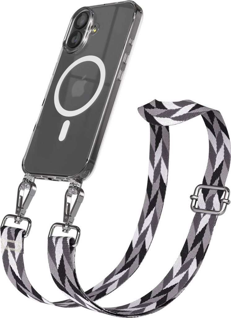 EAZY CASE - Handykette mit MagSafe Hülle für Apple iPhone 17, Handyband Mix Style, Karabiner Silber, Umhängeband in Schwarz