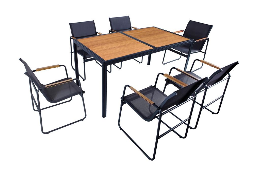 Lounge Set 7tlg. Outdoor Gartenlounge Sitzgruppe Sitzbank Esstisch Holzoptik