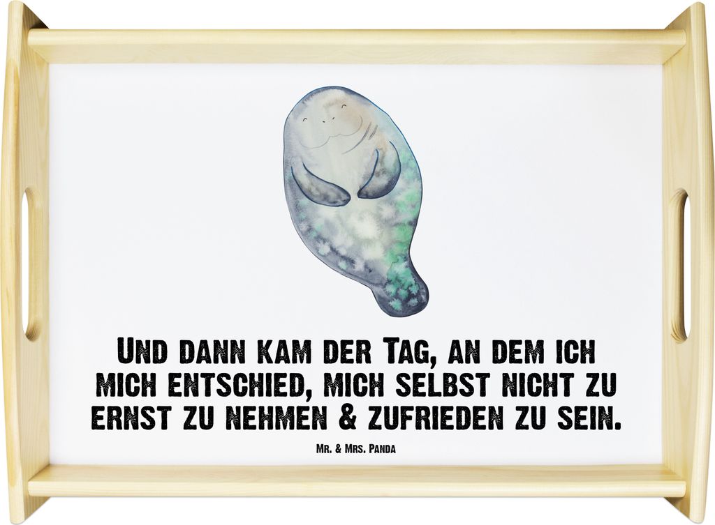 Mr. & Mrs. Panda Tablett Seekuh Happy - Weiß - Geschenk, Achtsamkeit, Respekt, Neustart, Meer, serviertablett holz, sofatablett, Liebeskummer, Hol...