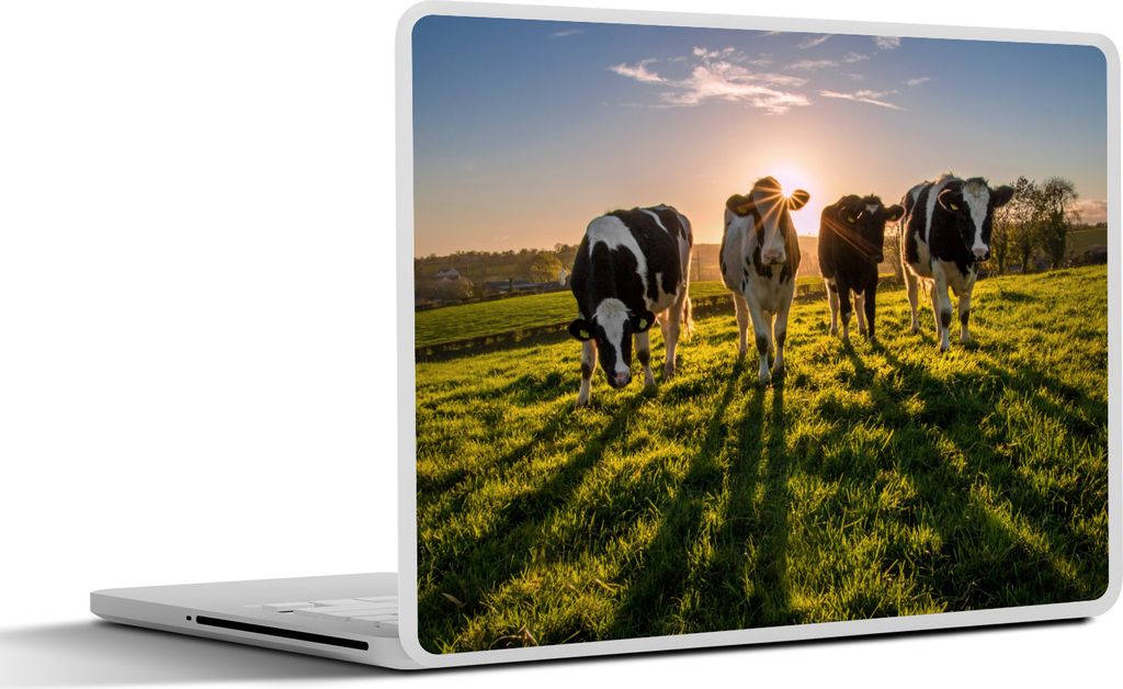 MuchoWow Laptop Aufkleber Sticker Cover Kuh - Gras - Sonne 32.5x23.5 cm - Sticker für Laptop - Selbstklebend