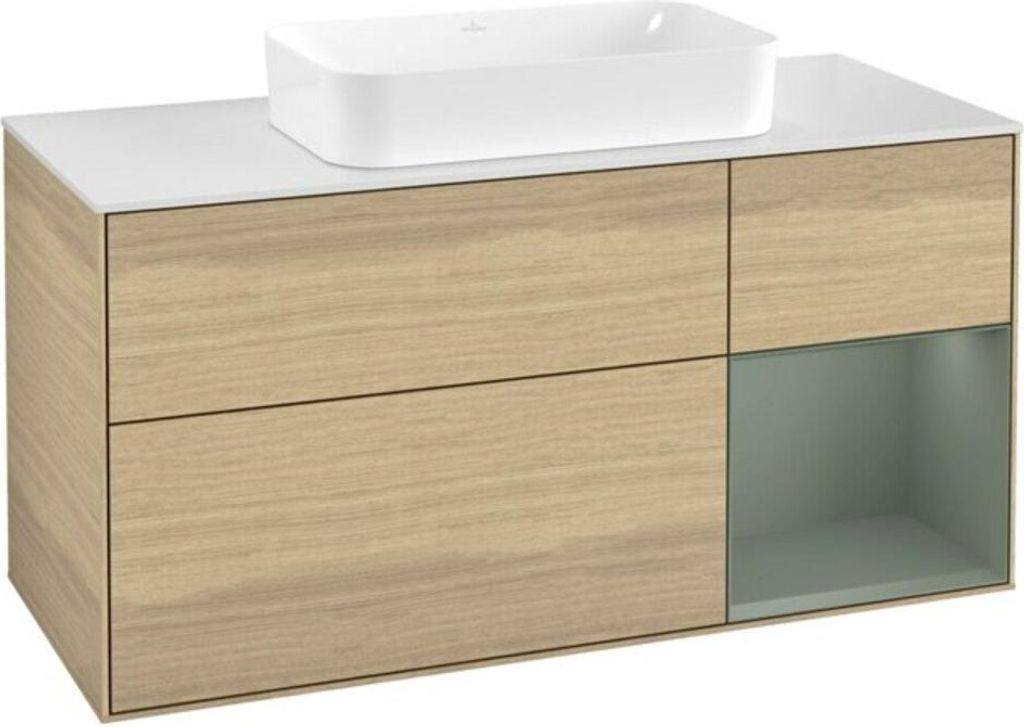 V&B Waschtischunterschrank Wandbeleuchtung Finion 120x60 cm, Reg re Oli. m Lac, Oak Veneer