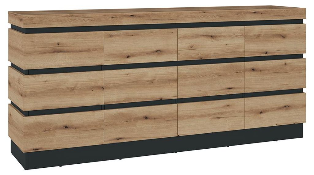 Wohnzimmer Sideboard mit 201 cm Breite in Eiche und Dunkelgrau, 4 Türen & 2 Schubladen - COLCHESTER-129