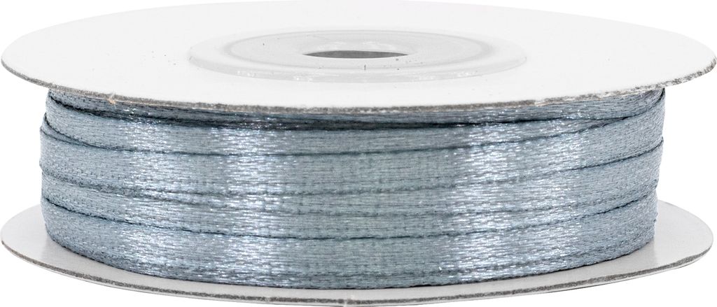 3mm breites, 50m langes, einseitig glänzendes dunkelgraues Satinband auf Rolle. Für Bastelprojekte und Geschenkverpackungen