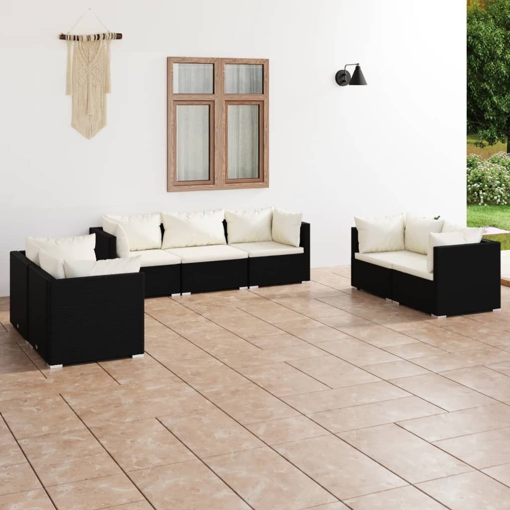 7-tlg. Garten-Lounge-Set mit Kissen Poly Rattan Schwarz , Gartenmöbel-Sets Design 2024