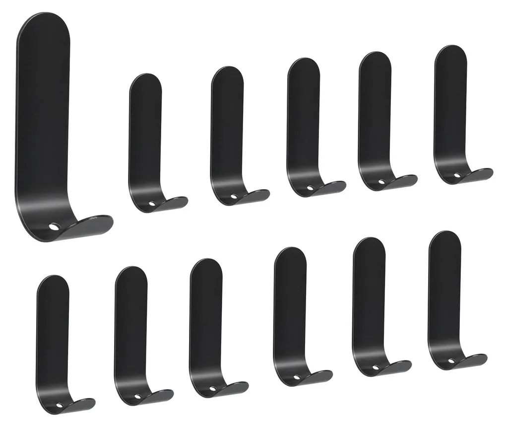 Lot de 12 Crochets Autocollants Noir en Acier SUS304 Anti-Rouille