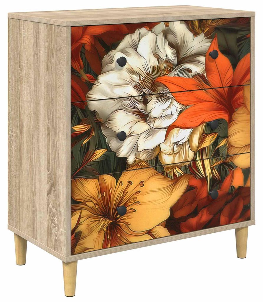 vidaXL Kommode GENNEP Lilienmuster 66 x 36,5 x 75 cm Produktbild 