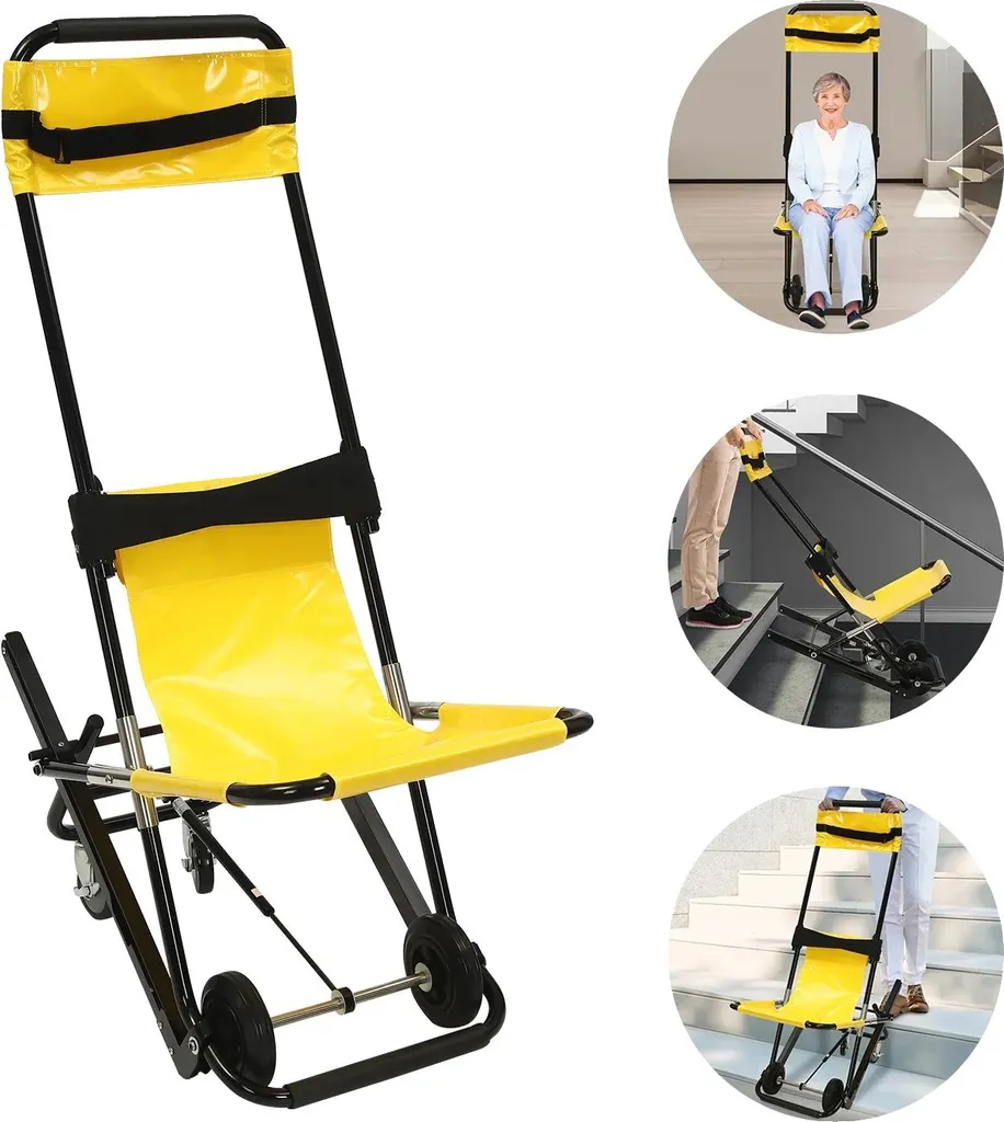 Fauteuil d'escalier pour transport de patient, pliable et jaune 158kg