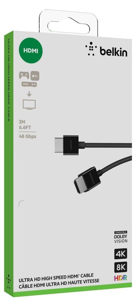The image shows the packaging of a Belkin Ultra Highspeed HDMI cable.