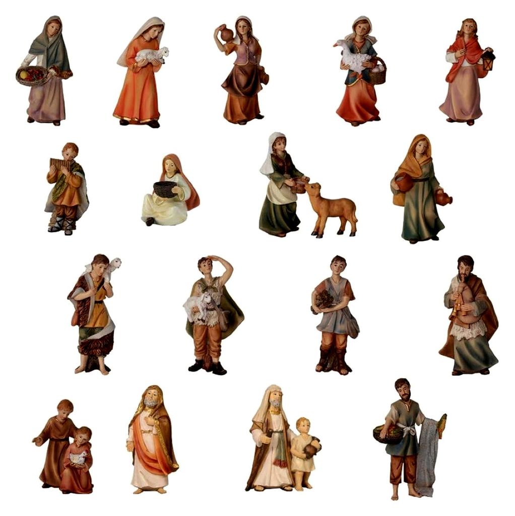 18 Markus-Krippenfiguren, Zusatzfiguren/Höhe: 7 cm/handbemalt/detaillierte Krippenfiguren - Tischdekoration für Weihnachten
