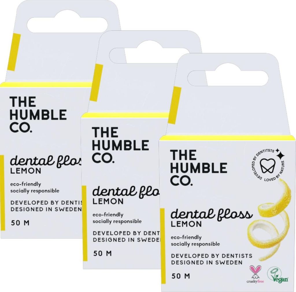 3x Humble Dental Floss Zahnseide, Zitrone 3x 50 m