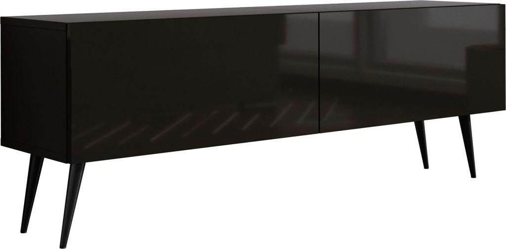 TV-SCHRANK : Mattschwarz/ Glanz Schwarz, Schwarze Beine, 140 x 52 x 32 cm