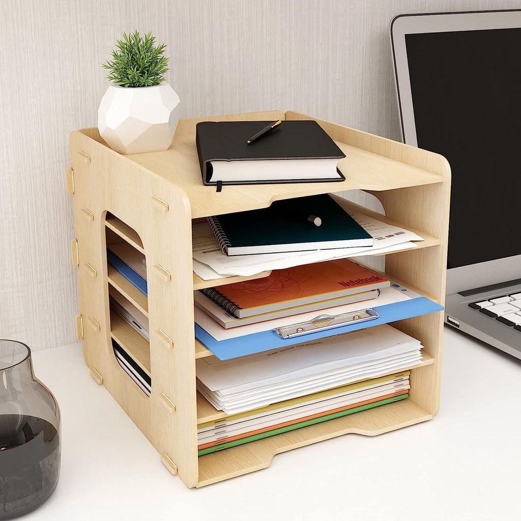 Puncia Document Tray A4 Buchstabe 5 Speicherfächer Holzdiener -Datei Organizer Papiersystem Inhaber Ordner Büro Studienschule