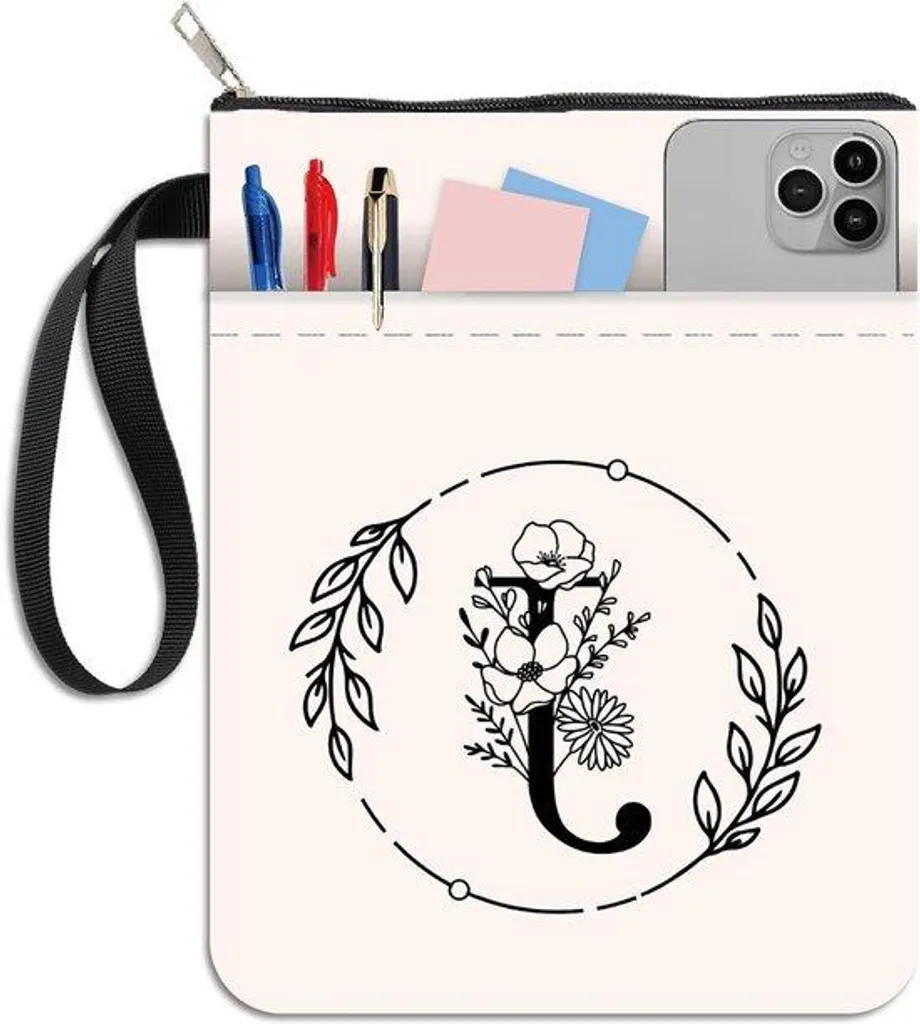 Pochette de livre avec zip et poignée, motif floral blanc, textile lavable