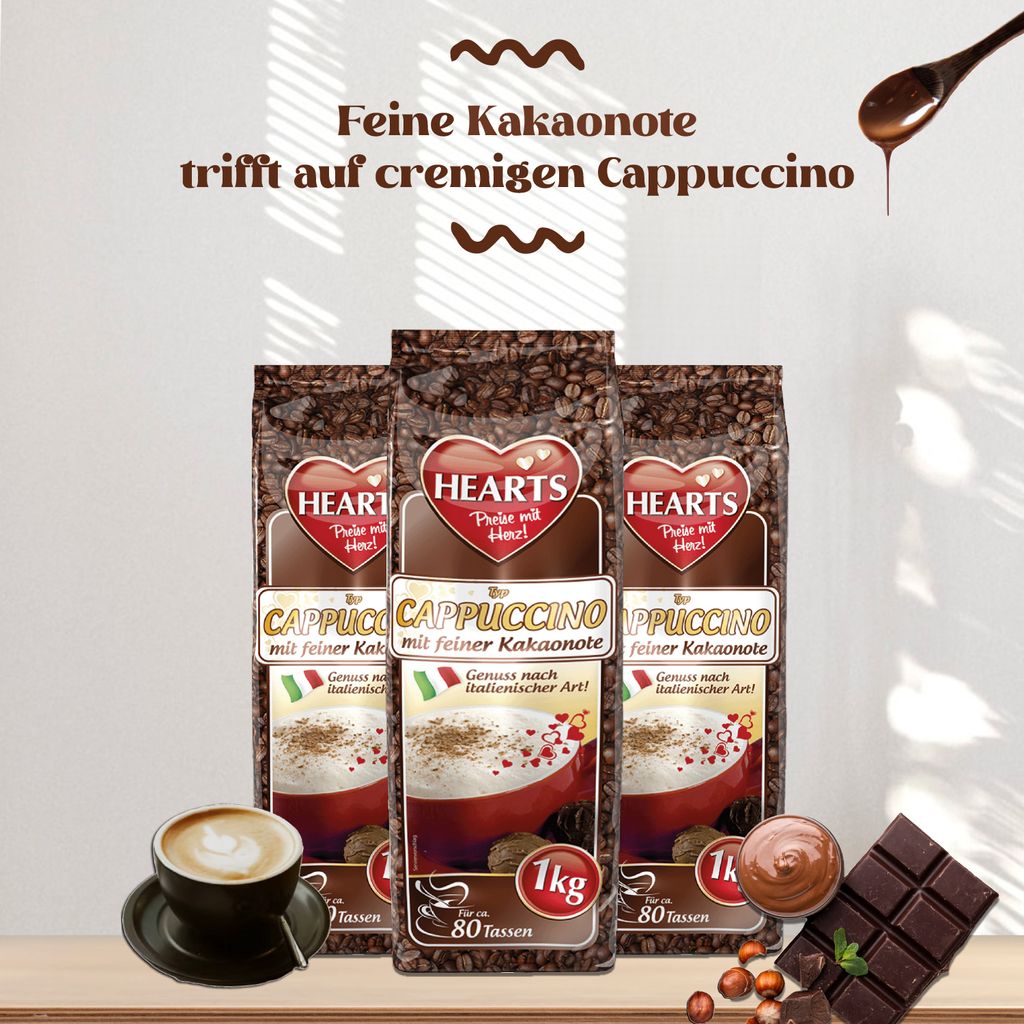 HEARTS Cappuccino mit feiner Kakaonote 1kg Instantkaffee Produktbild 7
