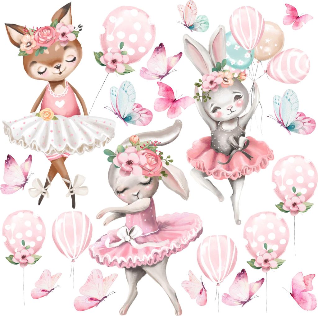 HUBDECO - Wandtattoo Kinderzimmer - Wanddeko - Selbstklebende Folie - Poster - Wandsticker - Selbstklebende Tapete - für Mädchen und Jungen - Reh...