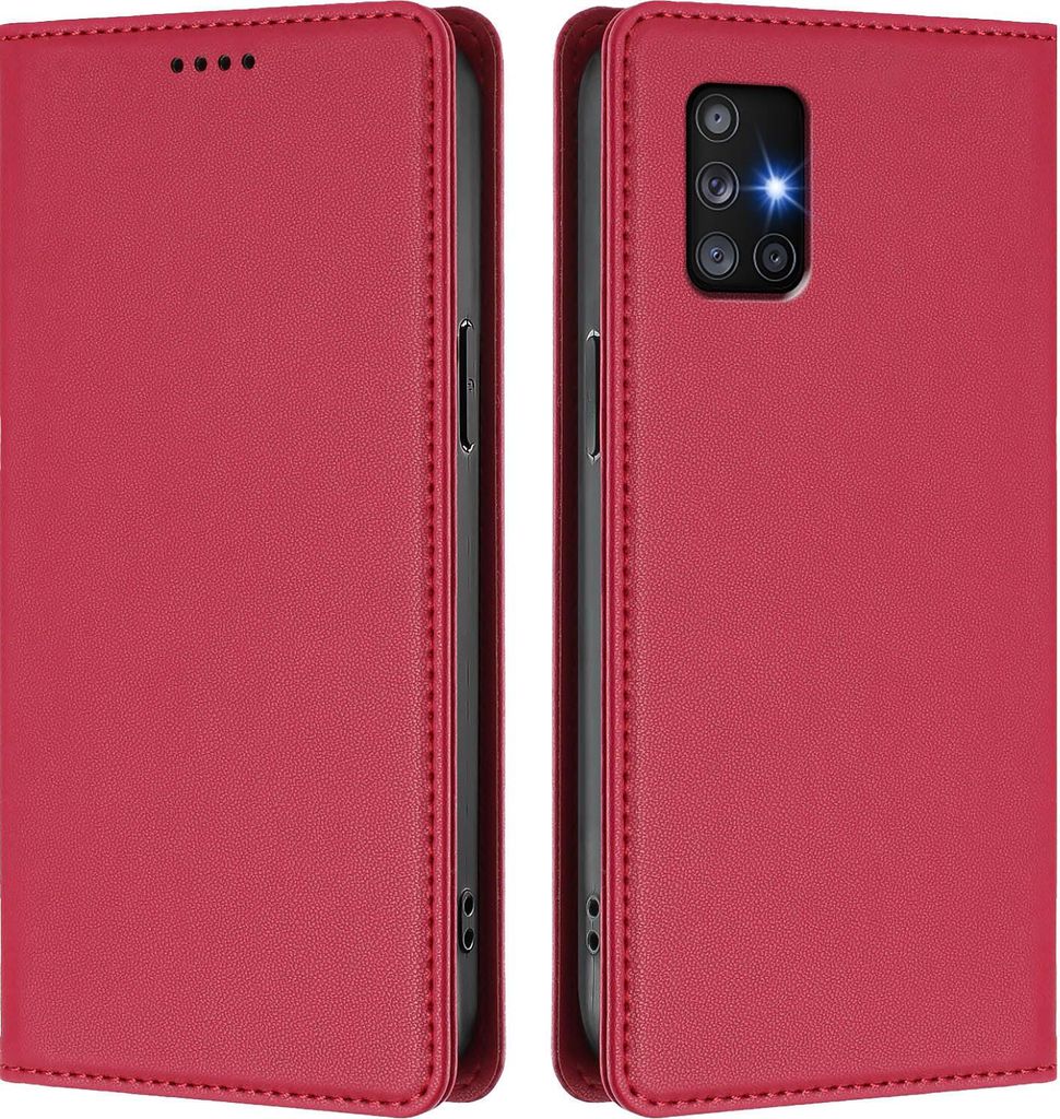 Handyhülle für Samsung Galaxy A71 5G, Kunstleder Klapphülle Stoßfeste Magnetische Hülle mit Ständer Rot