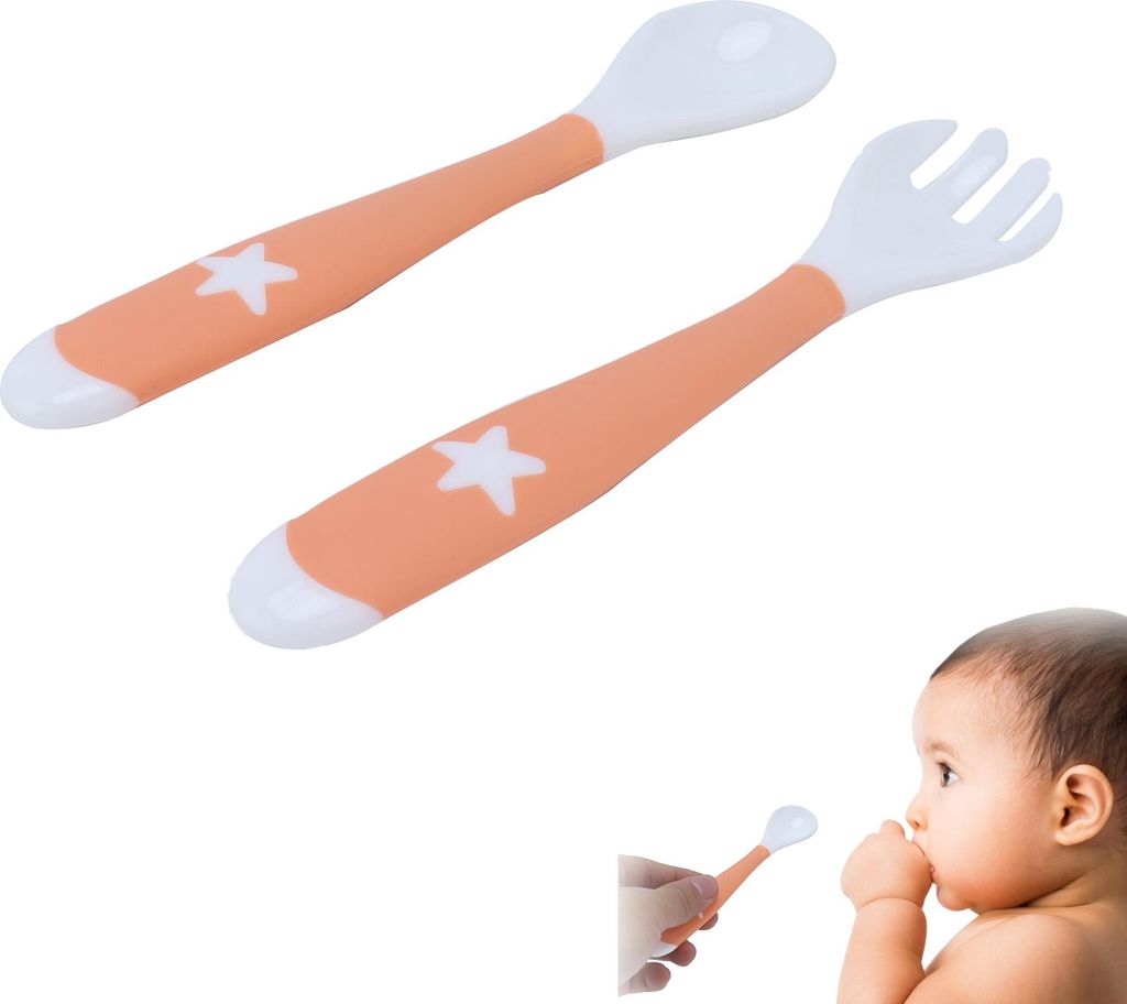 Baby Löffel Gabeln Set Kleinkinder Füttern Trainingsutensilien Biegbares, leicht zu greifendes GeschirrOrange