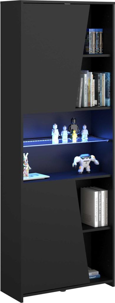 BUT LED RACER, Schwarz, 5 Regale, Partikelbord, Glass/Particle board, 670 mm, 280 mm