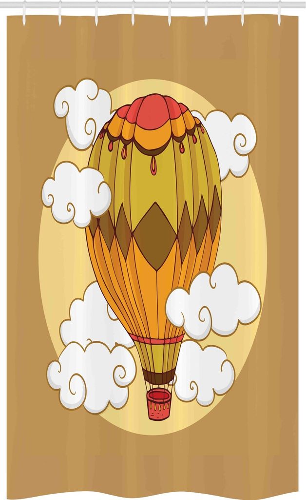 ABAKUHAUS Karikatur Schmaler Duschvorhang, Heißluft-Ballon Retro, Badezimmer Deko Set aus Stoff mit Haken, 120 x 180 cm, Pale Brown Mehrfarbig