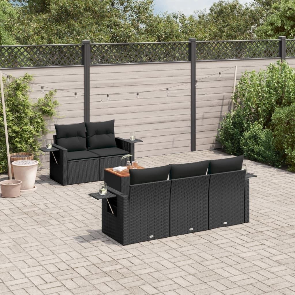 6-tlg. Garten-Sofagarnitur mit Kissen Schwarz Poly Rattan 3224445