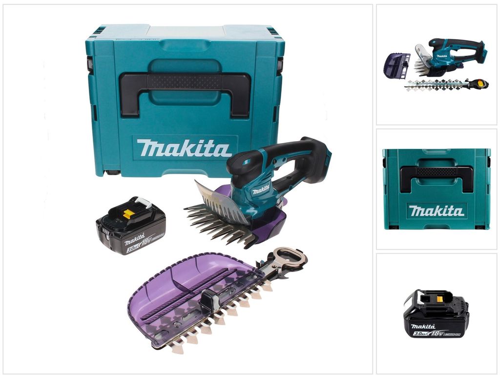Makita DUM 604 F1XJ Akku Grasschere 18 V mit Gras- und Strauchscherblatt + 1x Akku 3,0 Ah + Makpac - ohne Ladegerät