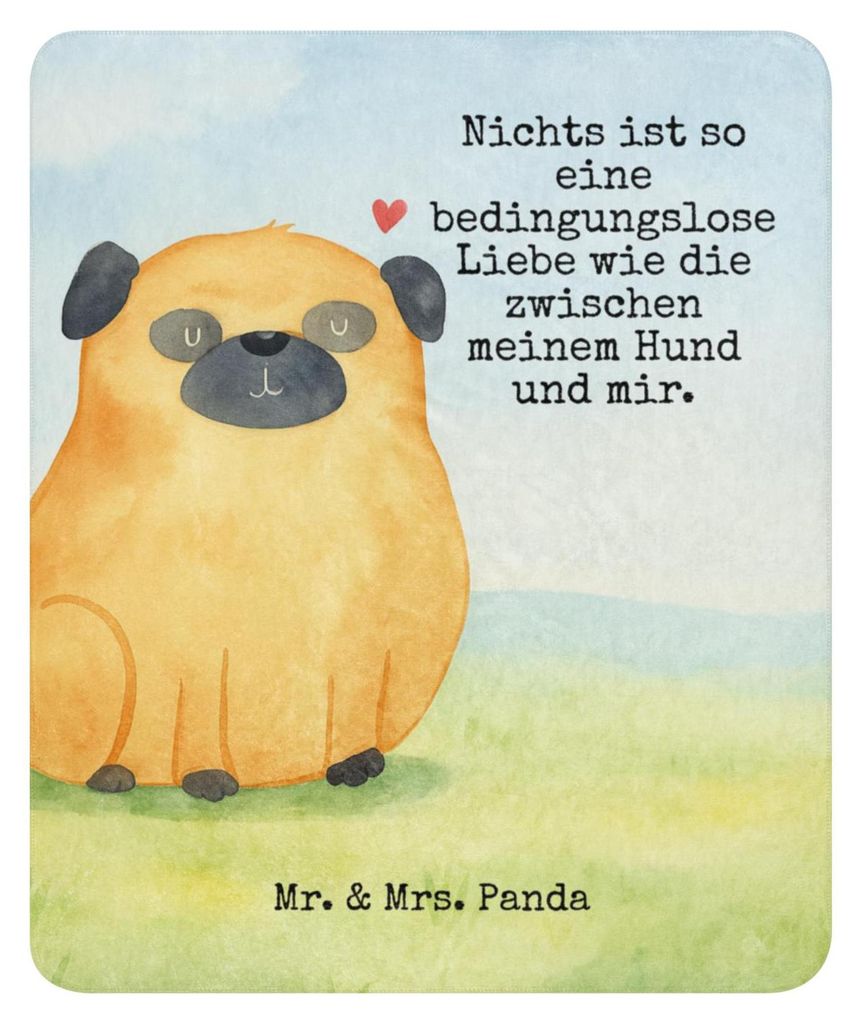 Mr. & Mrs. Panda Decke Mops Design 130 x 155 cm - Weiß - Geschenk, Pure Liebe, Heimdecke, Sprüche, Tagesdecke, Hund, Plaid, Kuscheldecke, Knuffig...