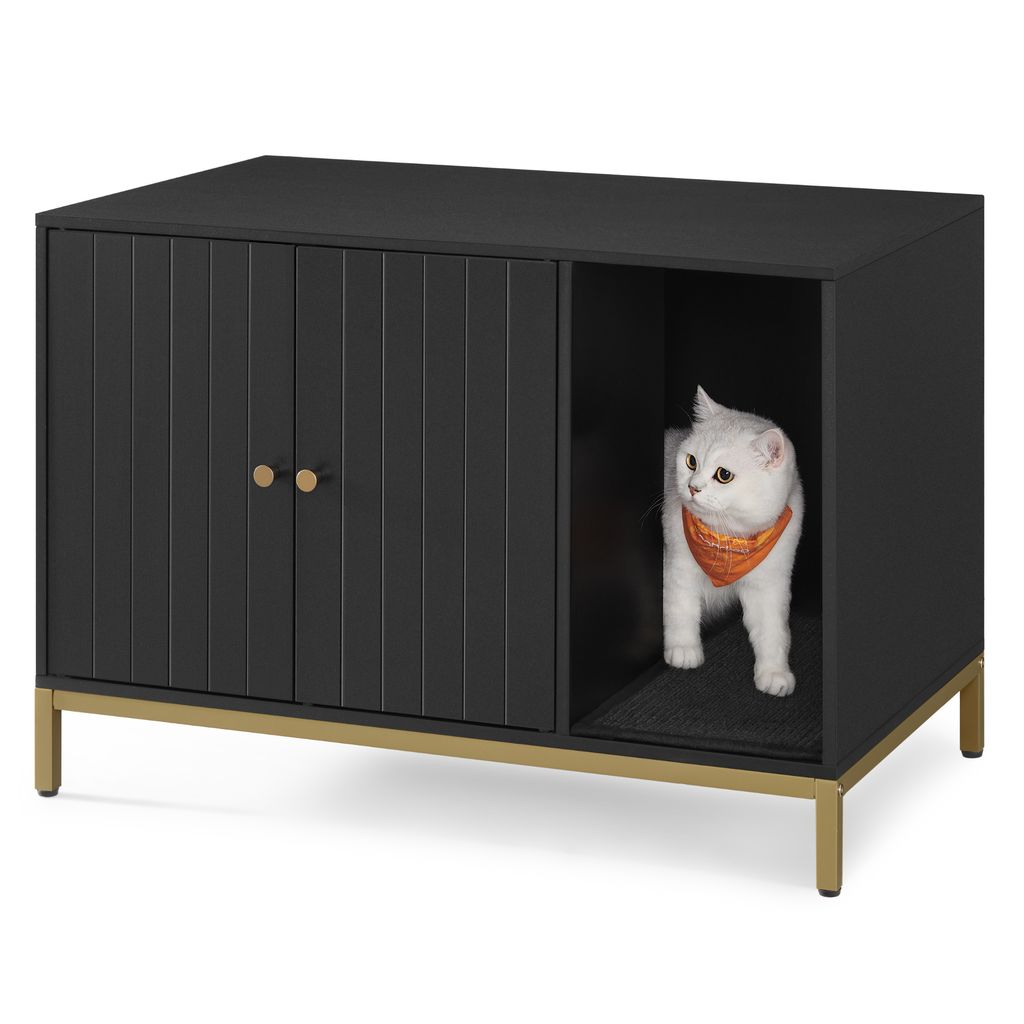 Feandrea Katzenklo-Schrank, Katzentoilette, mit Kratzmatte, Beistelltisch Schwarz