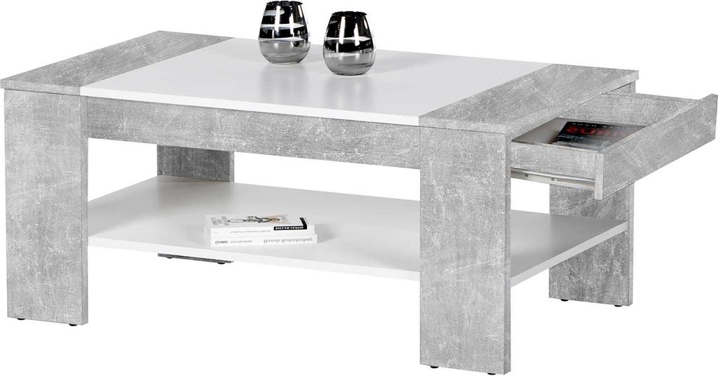Couchtisch - Weiß - Betondekor - 100 x 58 cm - mit Produktbild 