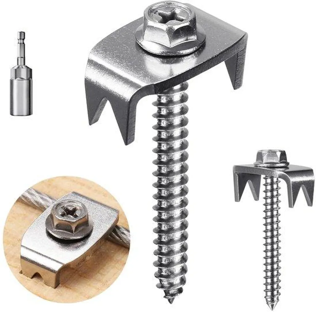 Poteaux Clôture Inox Anti-Rouille pour Fixation de Fil sur Bois Tendre