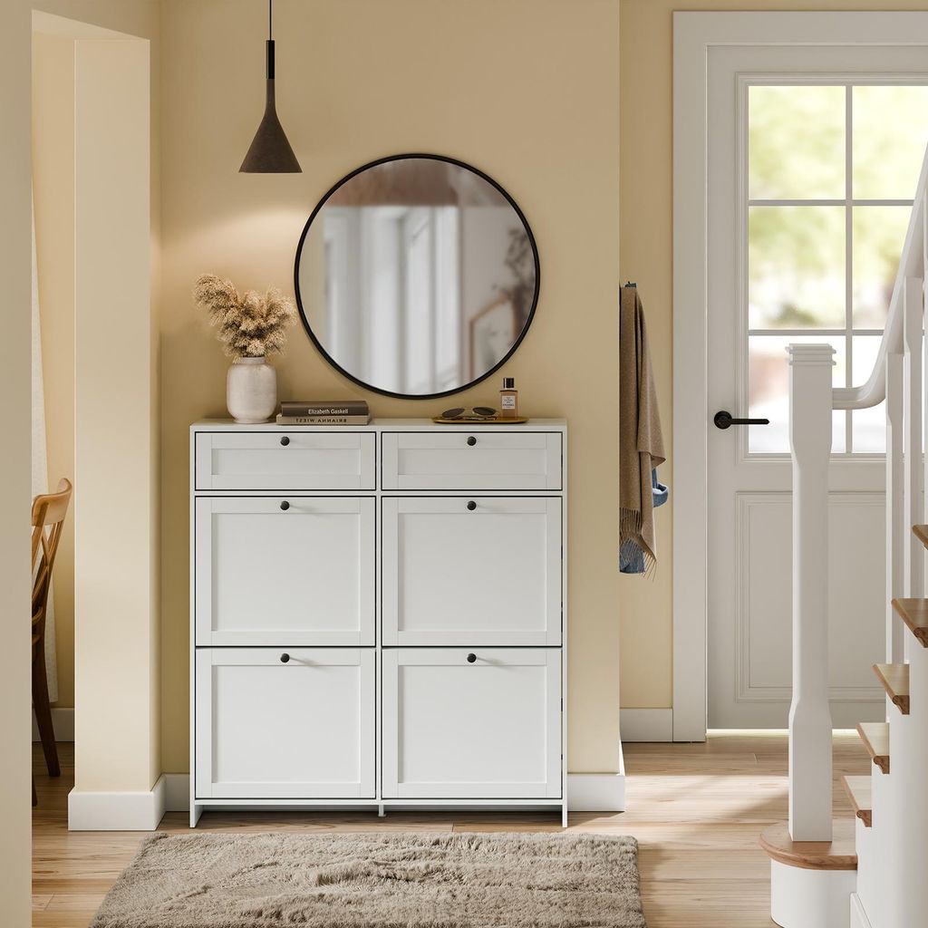 SoBuy Schuhkipper Schmal Schuhschrank Modernes Schuhregal für Flur Platzsparend mit 12 Paar Stauraum Mit Anti-Kipp Vorrichtung & Silikonfüßen FS...