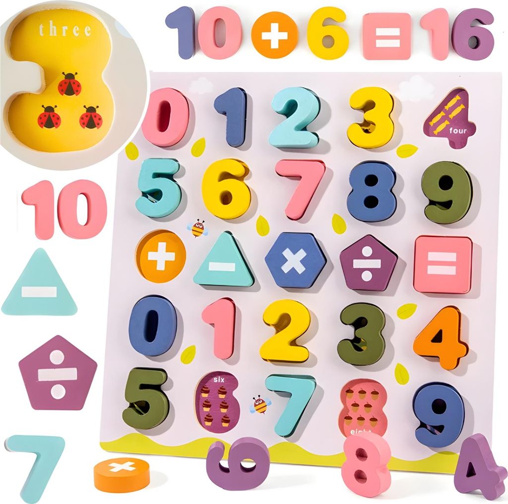 Drevené puzzle Montessori hračka číslo puzzle deti darček Obrázok produktu 