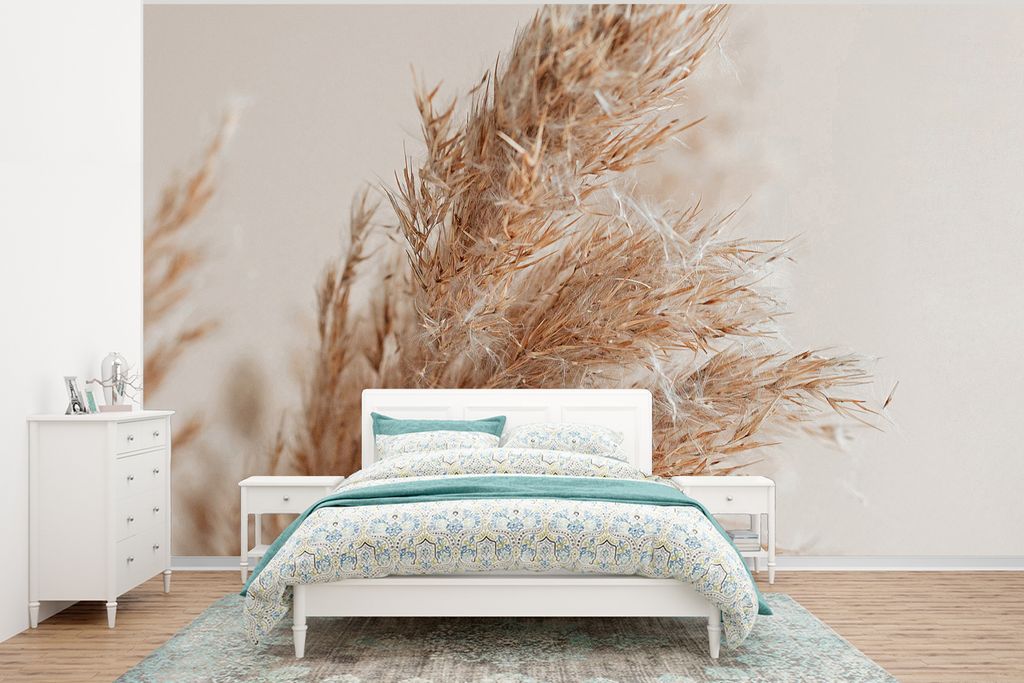 MuchoWow Fototapete für Wohnzimmer oder Schlafzimmer Wandtapete Vinyl Motivtapete Gras - Pflanzen - Natur - Pampasgras - 320x240 cm - Tapeten