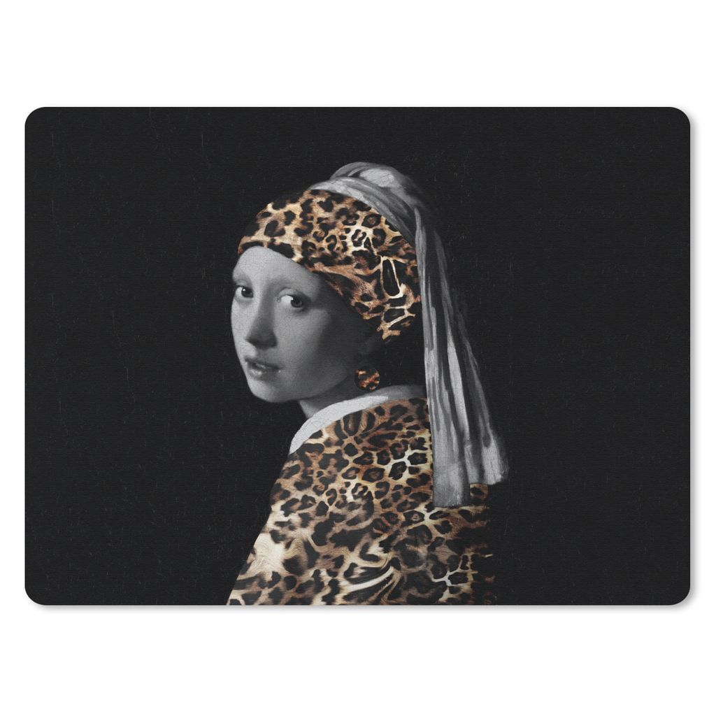 MuchoWow Mauspad Mousepad Gemälde - Mädchen mit Perlenohrring - Panther 23x19 cm - Mousepads - Maus Mat - Pad - Mausunterlage - Schreibtischunt...