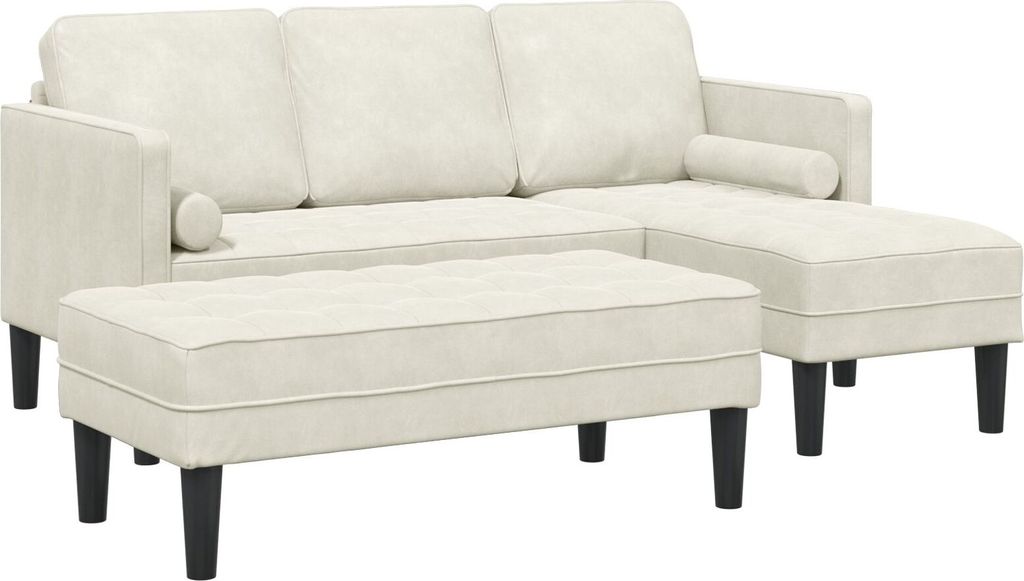 Garten-Sofa mit Bank und Kissen L-förmiger Creme-Samt, L-förmiges Sofa Creme 173x131x67 cm Samt, Bank Creme 113 cm Samt, Schlafsofas DesignMöbel...