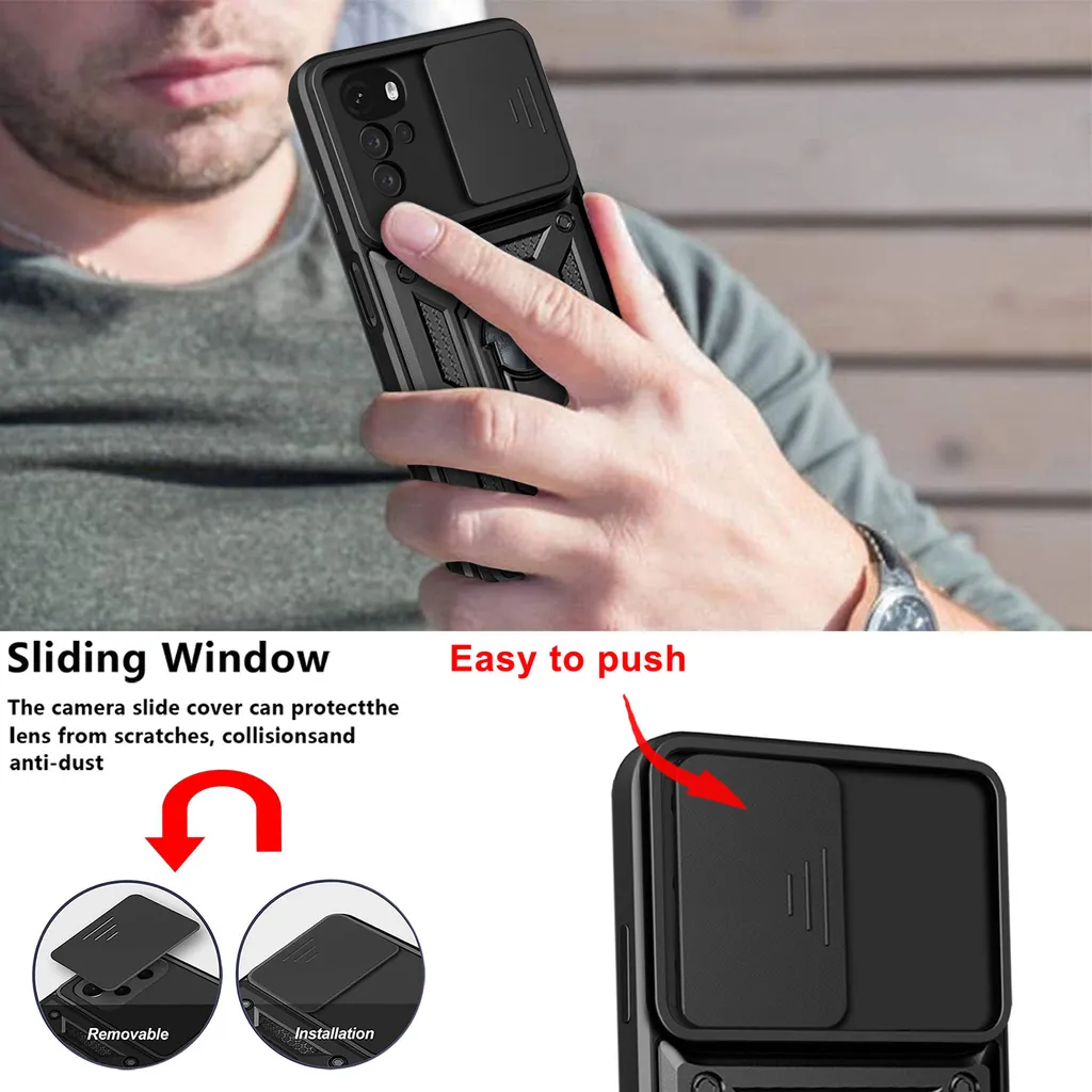 Custodia ESONG Per Moto G22 Con Protezione Fotocamera E Anello Supporto – Oro Rosa + 2 Vetri Temperati