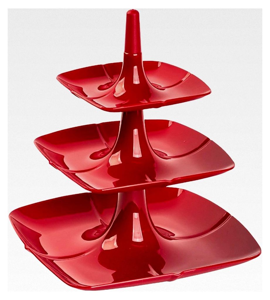 3-stöckige Etagere für Kuchen und Desserts, rot