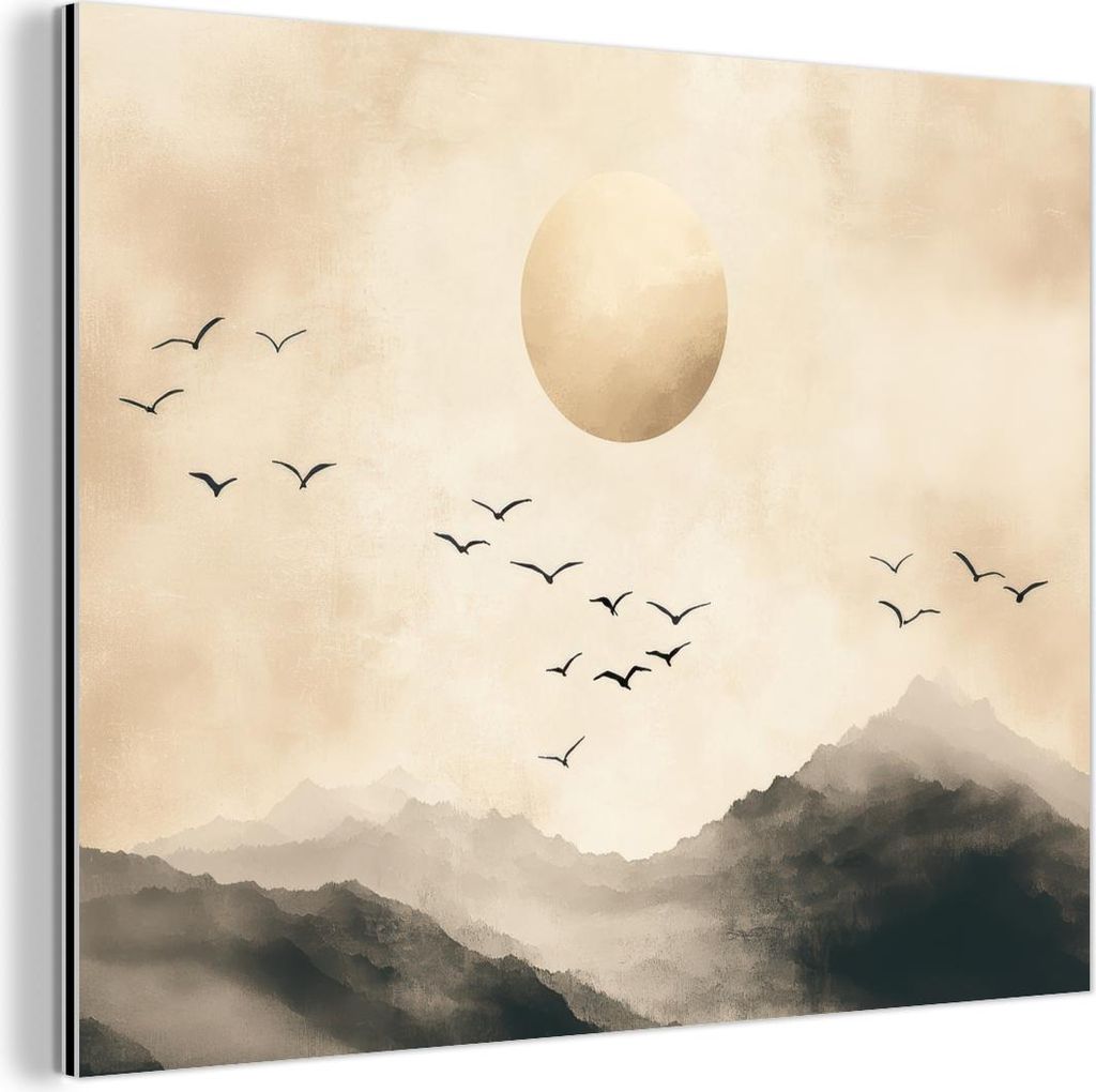 MuchoWow Wanddekoration Metall Metallbild Wandkunst 40x30 cm Landschaft - Japandi - Vogel MuchoWow Aluminium Gemälde - Dekoration Wohnzimmer