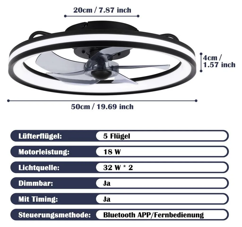 Ventilatore Soffitto Moderno Jayseuw 48cm con Luce LED e Design Slim - 2