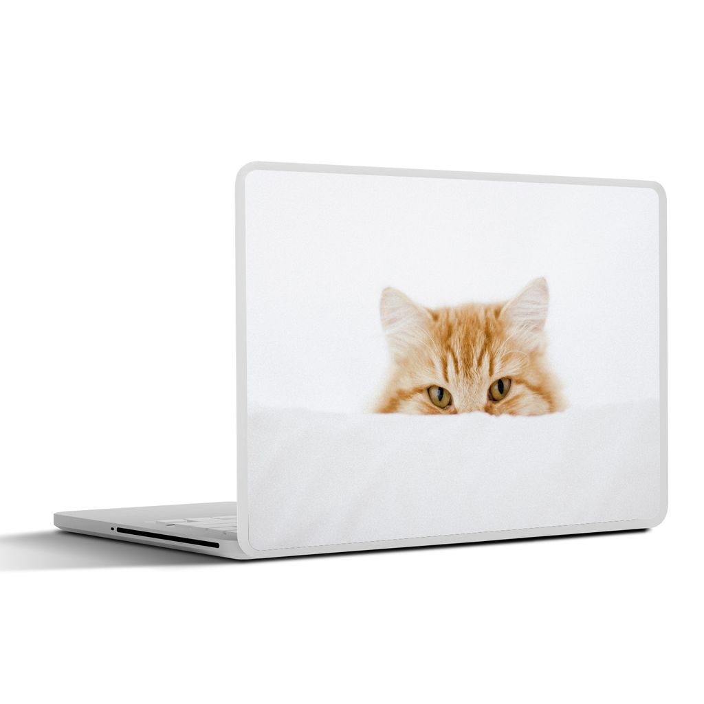 MuchoWow Laptop Aufkleber Sticker Cover Katze - Rot - Weiß - Mädchen - Jungen - Kind 30x22 cm - Laptop-Sticker
