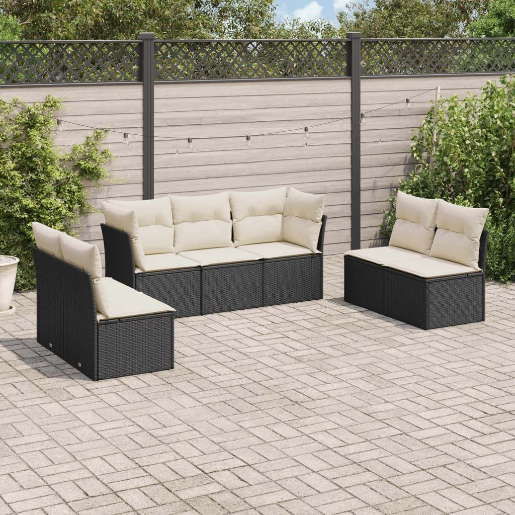 Maison Exclusive - 7-tlg. Garten-Sofagarnitur mit Kissen Schwarz Poly Rattan