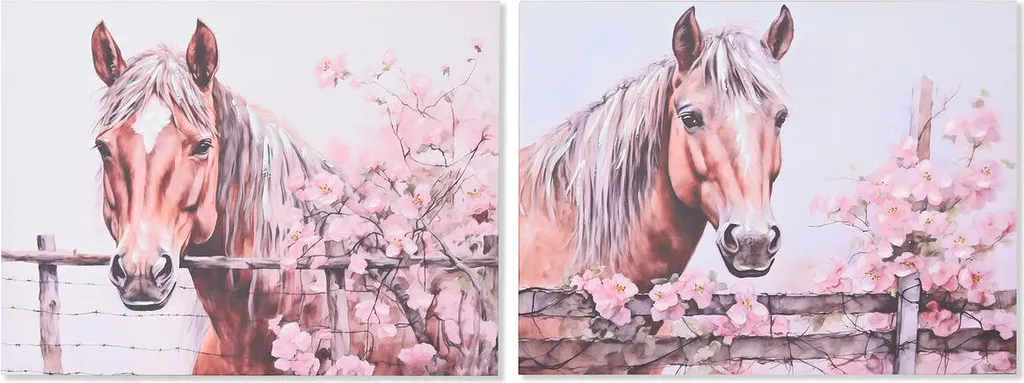 Duo de Tableaux Déco pour Salon Beige Rose 80x60 cm Toile et Bois MDF