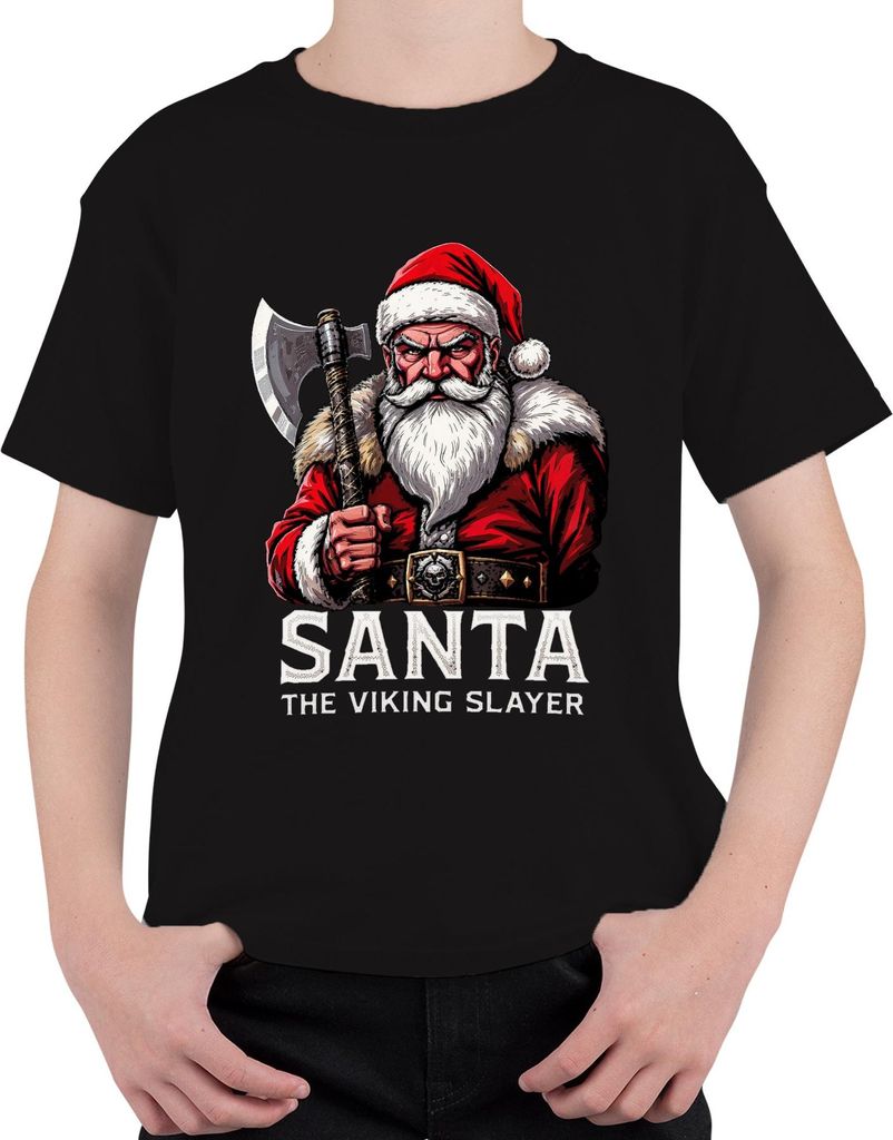 Santa The Viking Slayer Wikinger Axt Bart Weihnachten Geschenk Uni Kinder T-Shirt, Schwarz, 152