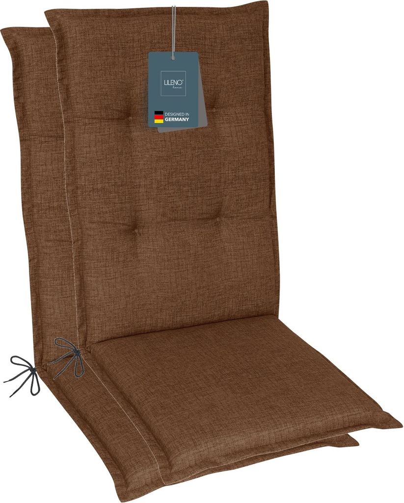 LILENO HOME Gartenstuhl Auflagen als [2er Set - Hochlehner] in Braun - bequeme Liegen als Sitzauflagen für Gartenmöbel - Stuhlkissen für Gartens...