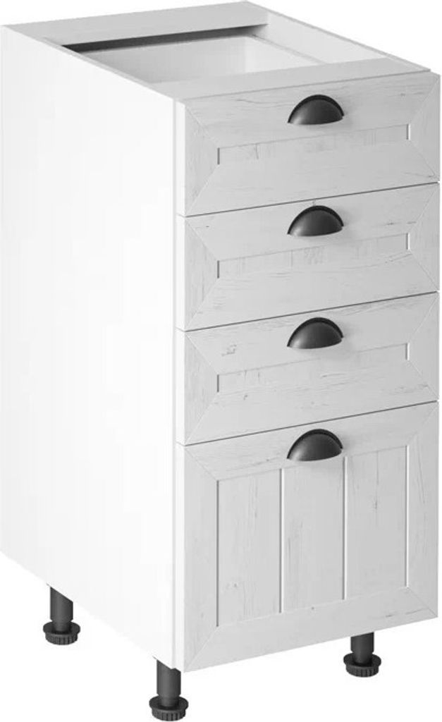 Küchenunterschrank 40 cm ohne Arbeitsplatte Küche mit Schubladen, Provence D40S4 Weiß/Matt